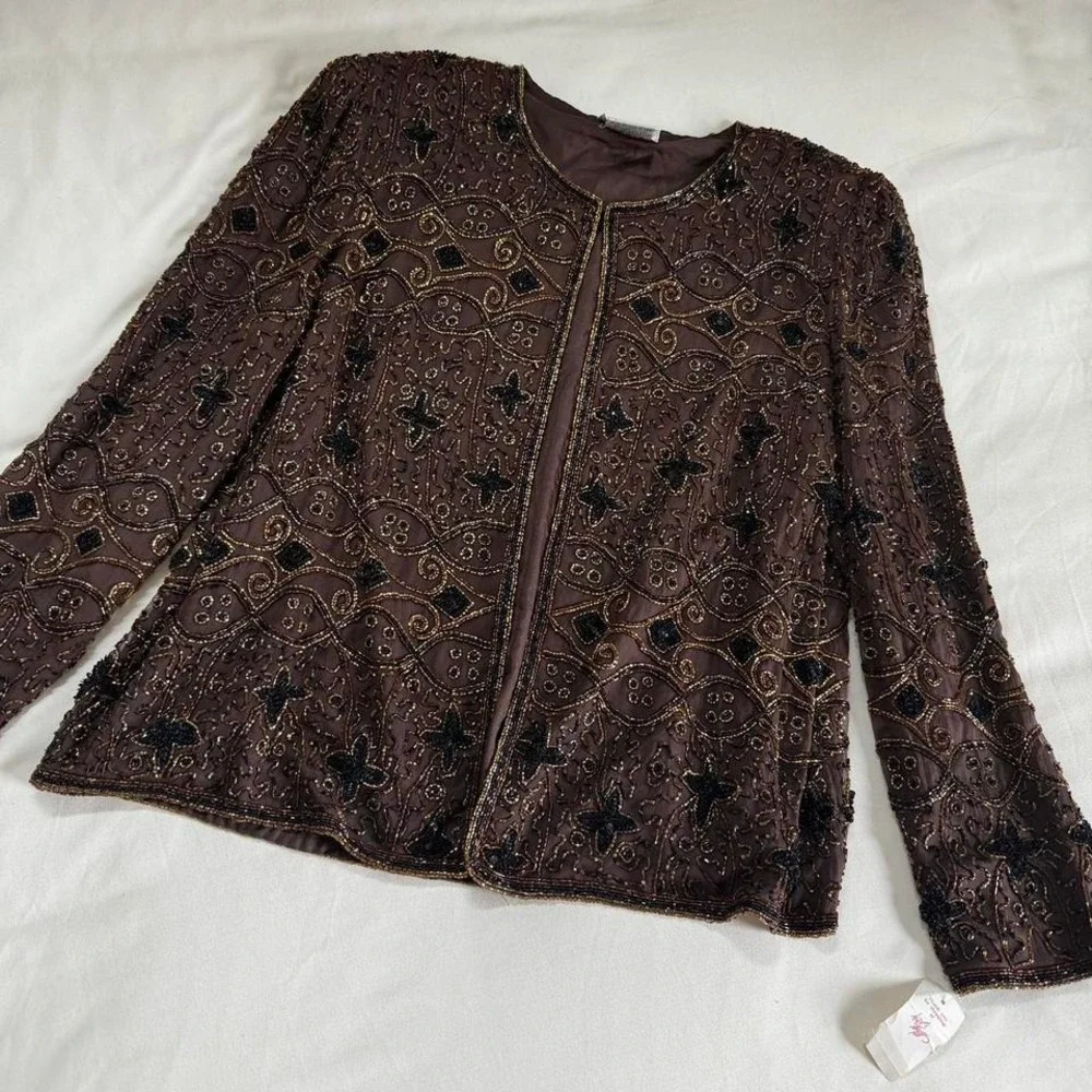 Jkara black fully beaded jacket‎ size xl